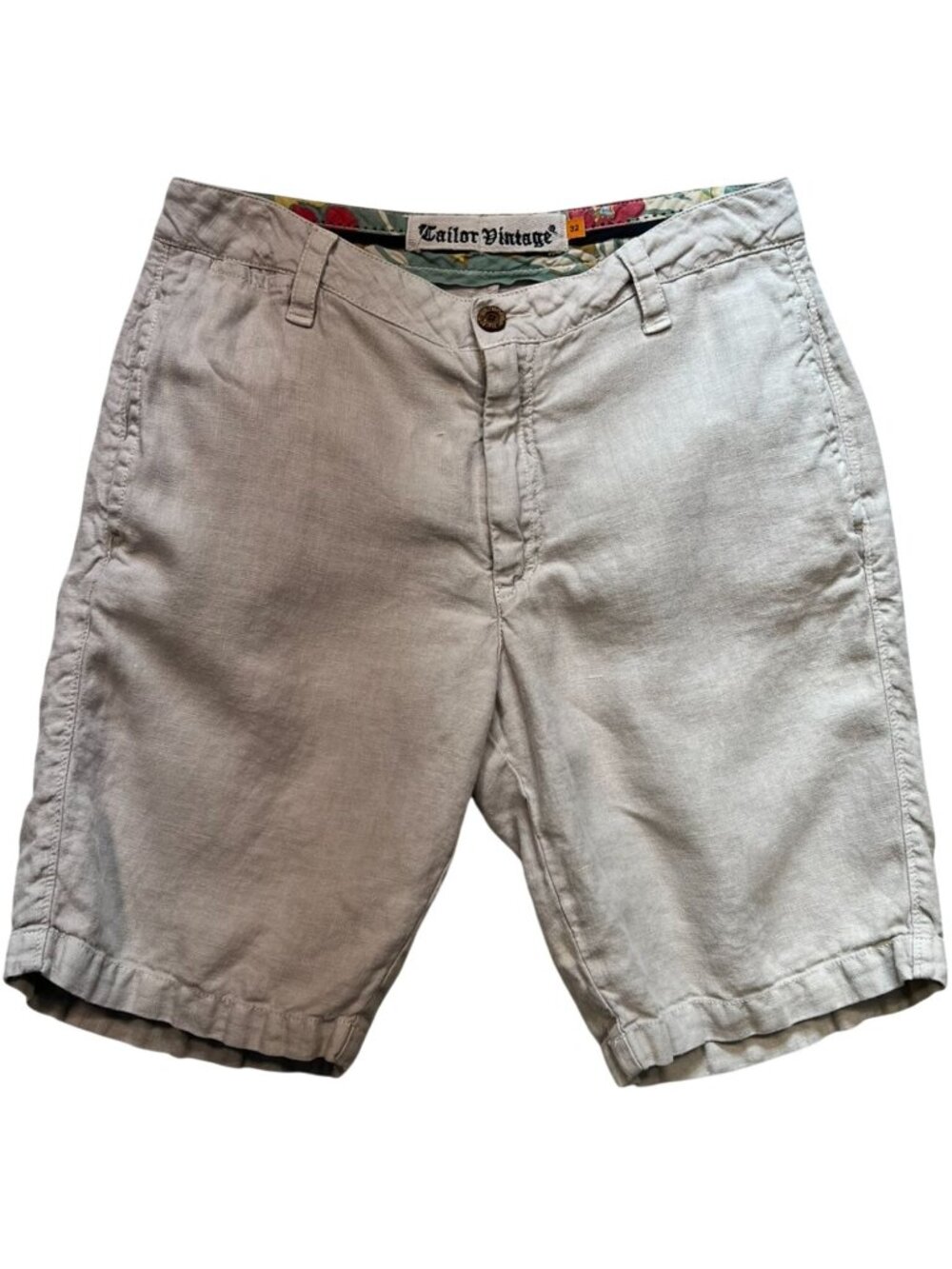 Tailor Vintage Men's Linen Blend Chino Shorts Flat Front Size 32 Beige Casual